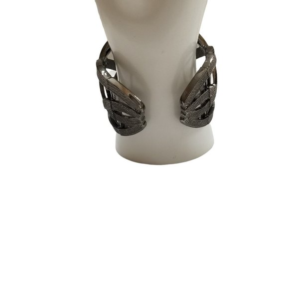 Dark Silver Black Crystals Rhinestone Woven Hollow Out Cuff Bangle Bracelet - Picture 4 of 12